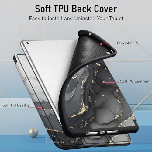 Image of Robustrion Cover for iPad 9th Generation Cover Case with Pencil Holder for Apple iPad 10.2 inch /iPad 9th 7th 8th Generation Smart [Soft and Flexible] Flip Stand Case [Auto Sleep /Wake] - Ocean Black
