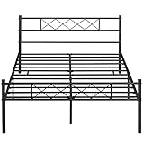 Yaheetech Modern Metallbett Bettgestelle mit Lattenrost, Doppelbett/Einzelbett, Bettrahmen mit Kopfteil, Gästebett Jugendbett für Schlafzimmer Gästezimmer 140x200 cm/Schwarz
