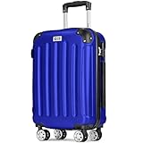 POSH Maleta ABS – Grande 75 cm, tamaño mediano 65 cm & equipaje de mano maleta rígida en una – Ruedas de 360° – 198 L de volumen interior total, azul, Handgepäck - 55x40x20cm, Juego de maletas rígidas