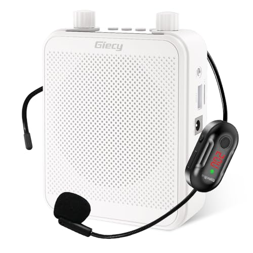Giecy 拡声器 ワイヤレス拡声器 無線拡声器 ポータブル 小型メガホン30W USB microSD 対応 拡声器ハンズフリー 有線とワイヤレスUHFマイク付き 広範に教師の教育、イベント、会議、屋外、選挙、講演、販売などに最適(日本語説明書付き)白い