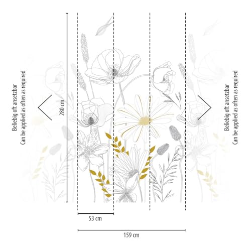 A.S. Création Non-Woven Wallpaper, Minimalist Wallpaper Flowers in Black, Mustard Yellow and White - Image 2