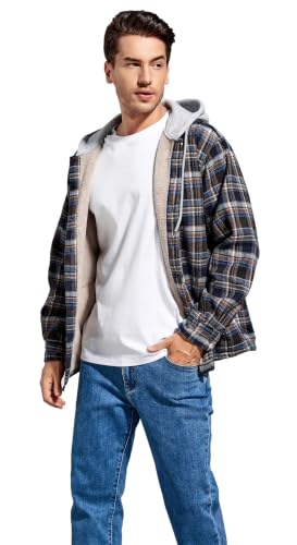 Image of Men's Cotton Plaid Shirt Jacket Fleece Flannel Sherpa Button Down