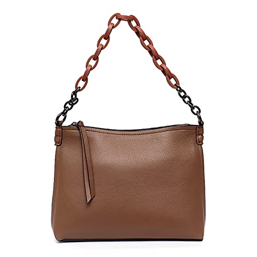Bolso de Hombro de ladias de Cuero de Moda Lujo Elegante Cadena Bolso de Mano Bolso de Cuero Dama Diaria Grande Mensajero Billetera (Color : Brown) Cover
