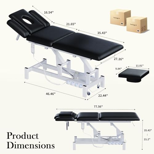 HolaiNail 2-Motor Electric Massage Treatment Table w/Wheels, 3-Section Angle & Height Adjustable, Professional Spa Esthetician Bed for Facial, Tattoo, Waxing, Physical Therapy & Medical Exam Table