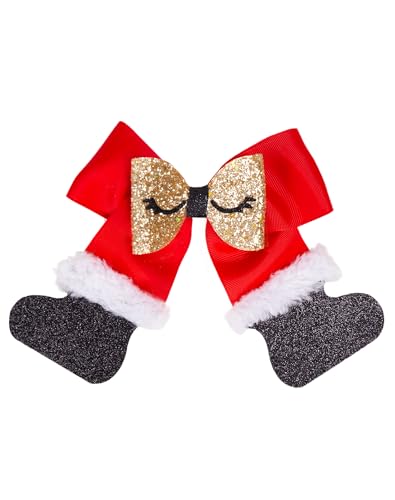 Christmas Hair Bows with Glitter Eyelash Decor,Sparkly Sequin 5 inch Bows Satan Boots Hair Clips for Girls & Women, Alligator Barrettes Xmas Hair Accessories for Christmas Stocking Stuffers Gifts