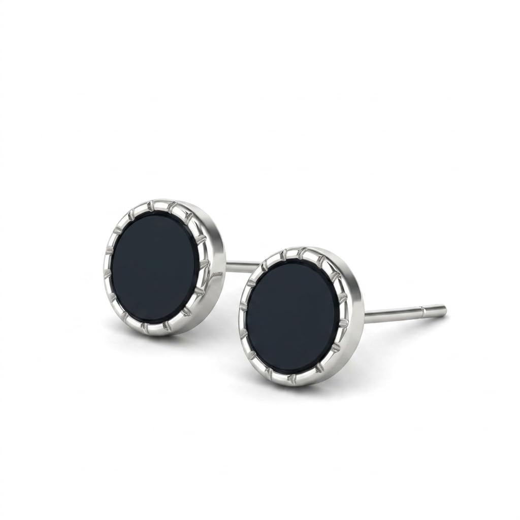 Alpha Anti Tarnish Beaten Black Earrings for Men | Ear Studs for Man | Stylish Fashion Jewellery Accessories for Boys | Minimal Jewelry | Anniversary Gifts for Husband-image-24