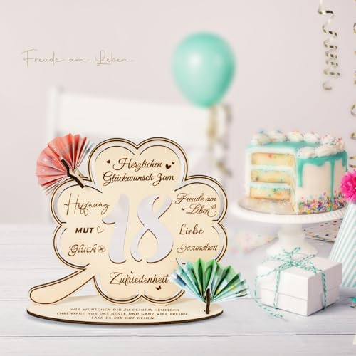 BOFUNX Geldgeschenke zum 18. Geburtstag Mädchen Jungen Holz Verpackung Geschenke 18 Geburtstag Jungen Mädchen Holz Schild Gästebuch Geburtstagsgeschenk 18 Geburtstag Geschenk Tischdeko