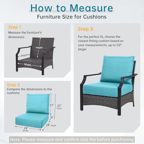 Image of Luxury 6 inch Thick Outdoor Cushion Set 12 - 24x24 Patio Furniture Cushions with 28D High-Density Foam, Water-Resistant & Fade-Resistant Fabric, Removable Covers for Patio Furniture Sofa Couch -Turquoise