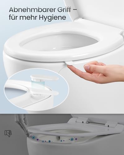 SONGMICS Toilettendeckel, O-Form, WC-Sitz mit Absenkautomatik, Griff, Toilettensitz abnehmbar, Klodeckel einfache Montage, WC-Deckel PP-Kunststoff, bis 300 kg belastbar, weiß BTL001WZ01