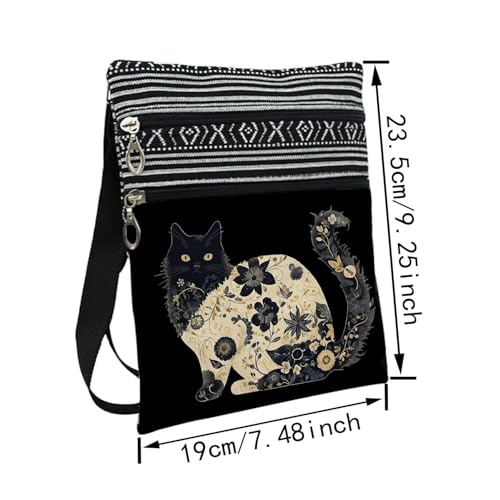 Patchwork Floral Cat Messenger Bag Small Ethnic Pattern Printed Adjustable Strap Crossbody Zipper Bag Patchwork Floral Cat Phone Bag Wallet Cute Shoulder Handbag for Women Friends -42