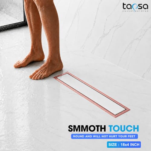Image of Tapsa Tile Insert Floor Drain | 304 Stainless Steel | Invisible Shower Drain Channel | Shower Drain Channel | Water Drain Channel | with Cockroach Trap. (24X4, Rose Gold Tile Insert Floor Drain 20 mm)