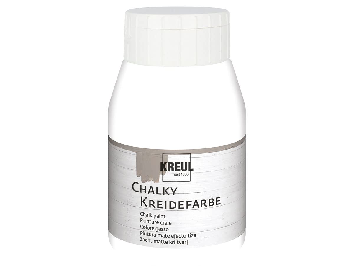 KREUL 75123 - Farba kredowa biała (śnieżnobiała) 500 ml, pojemnik plastikowy, miękka, matowa, kryjąca, szybkoschnąca farba do wykonywania efektów przetartych