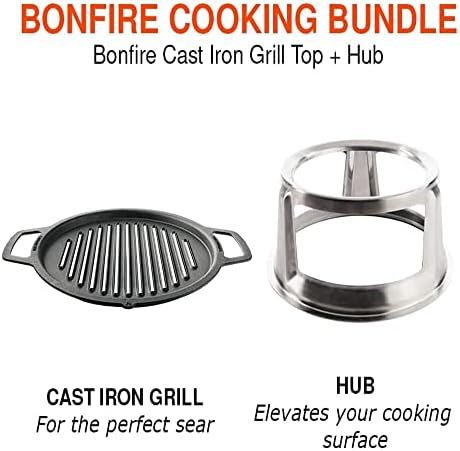 Solo Stove Bonfire Grill Top and Hub | Cast Iron Cooktop with Stainless steel Hub for 20,3 cm Elevation, Addition for Bonfire Fire Pit, Weight:9,1 kg, Diameter: 44,5 cm