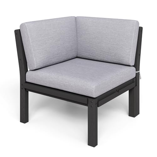 Image of Modular Outdoor Patio Furniture Corner Seat, HIPS All-Weather Outdoor Sectional Sofa with High-Density Thick Cushions, Easy Side Interlock, Patio Seat for Backyard, Balcony, Deck (Black)