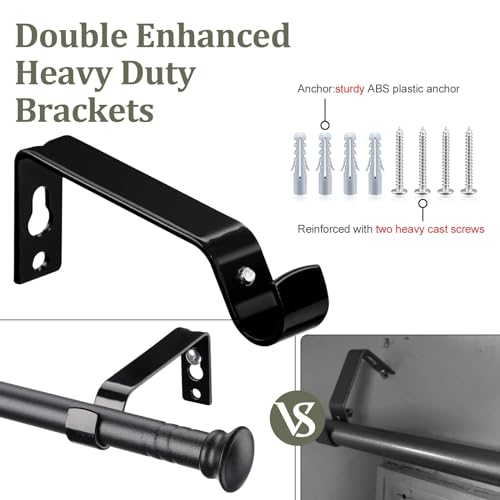 Black Curtain Rods for Windows - 5/8”Heavy Duty Stainless Steel Drapery Rod for Kitchen Bedroom Living Room Bathroom Outdoor Patio,28-76 inch Adjustable Curtain Pole with Modern Flat End