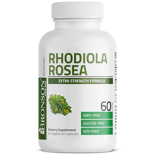 Bronson Rhodiola Rosea Vegetarian Capsules – Adaptogenic Herb – Brain, Stress & Mood Support – Non-GMO, 60 Count