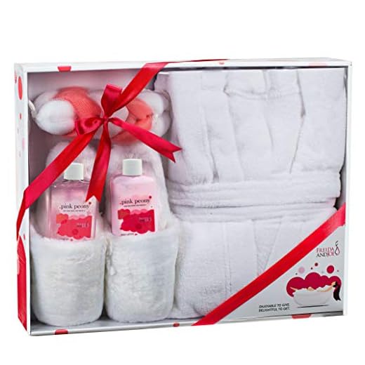 Freida and Joe cesta de presente de spa de luxo para casa com aroma de peônia rosa - roupão de banho ultramacio indulgente e chinelo de pelúcia caixa de spa para mulheres - conjunto completo de banh