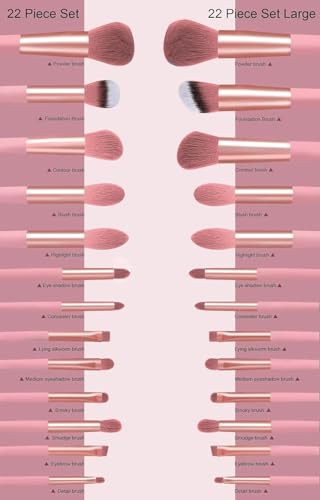 Image of 23 Pcs Makeup Brush Kit, Foundation Brush Eyeshadow Brush, Makeup Sponge Puff Set, Makeup Remover Pads (Green, 23 Piece Set) (23 Set Pink) (PINK)
