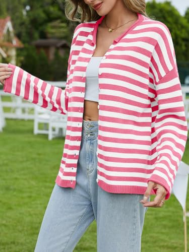 Image of UNCLECAT Womens Striped Cardigan Long Sleeve Button Down Knit Tops | 2026 Fall Winter Trendy,Casual,Cute Lightweight Sweaters,Cozy Soft,Open Front Top,loose fit