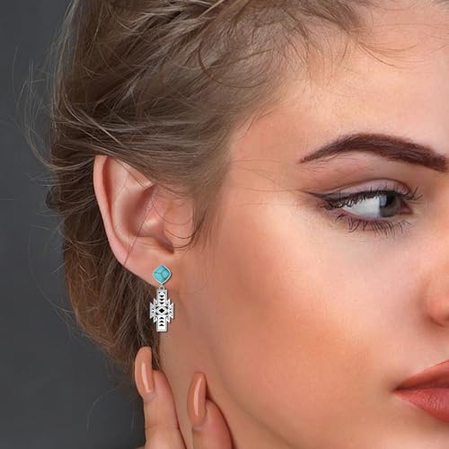 925 Sterling Silver Turquoise Aztec Modern Stud Earrings2