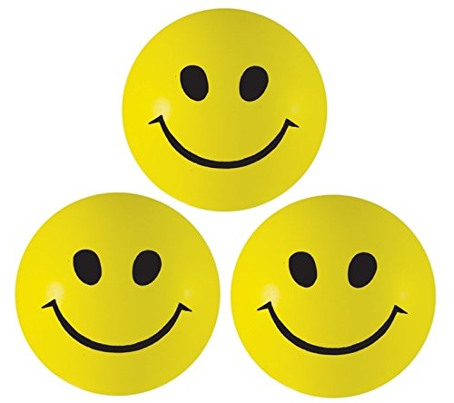 Super Things Pelota Anti Estrés - 3 x Bola Anti-Estrés con Diseño de Carita Sonriente - Bola Estrujable Amarilla para Alivio de Estrés, ADHD & Autismo