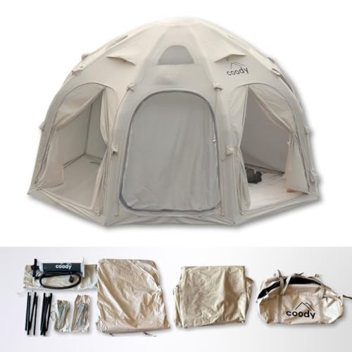 Coody Dome Tent 4-Season Glamping Air Inflatable Tent, Cotton TPU PVC, Waterproof, Camping, Car Camping. Luxury Tent for 8-12 Person, Waterproof Easy Setup Cotton Tent with Stove Jack.