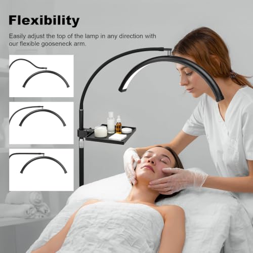 Image of Half Moon LED Floor Light with Tool Tray for Lash Techs, Eyelash Extensions, Estheticians, Skincare, Nail Art, Tattoo Artists, Home & Office - Professional Shadow-Free Lamp | Dimmable (Remote)