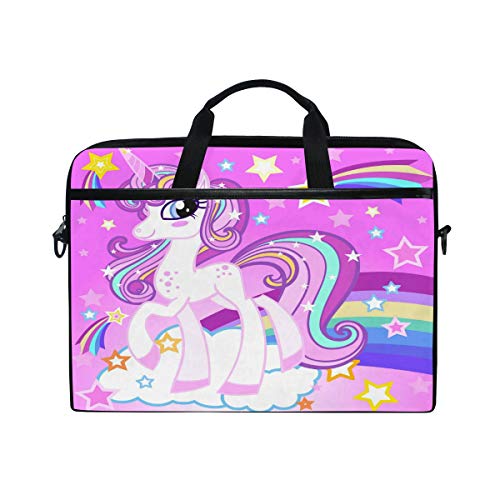 ALAZA Lovely Cartoon Rainbow Unicorn 15 inch Laptop Case Shoulder Bag Crossbody Briefcase for Women Men Girls Boys with Shoulder Strap Handle