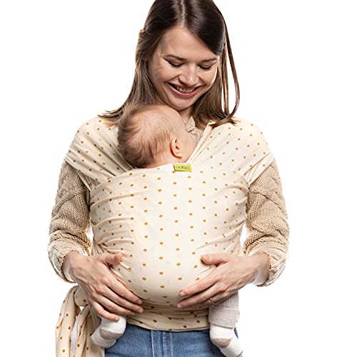Image of Boba Baby Wrap Carrier - Stretch Bamboo Newborn Sling, Serenity Honey Bee | Breathable Bamboo-Blend Knit, newborn to toddler. Hands-Free Babywearing for bonding, nursing & naps 7-35 lbs.