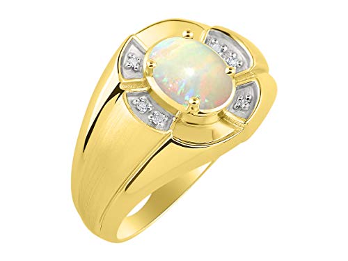 Image of Rylos Yellow Gold Plated Silver Men's & or Ladies Ring with 8X6MM Oval Gemstone & Diamonds - Unisex Color Stone Birthstone Ring Sizes 7-13