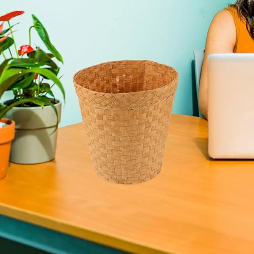 Image of Zerodeko Woven Trash can 10.24 Inch Lightweight Rattan Wastebasket Multipurpose Storage Basket for Office Bedroom Bathroom Home Organization