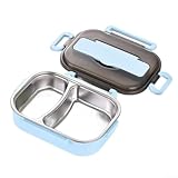 Gdfnmogo Fiambrera térmica, contenedor de alimentos aislado de 1 litro con construcción de acero inoxidable, dos compartimentos para comidas frías y calientes, garantizando la temperatura (azul)