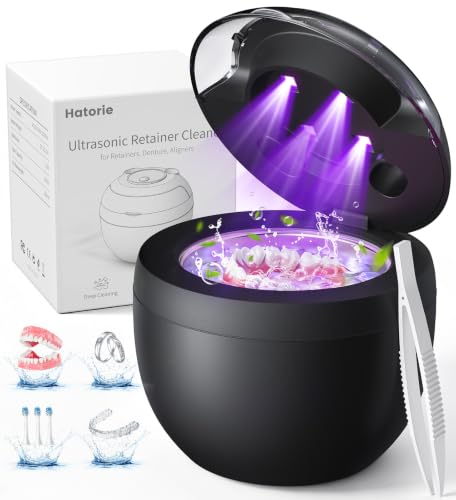 Image of Ultrasonic Retainer Cleaner Machine, 45kHz Deep Gentle Dental Cleaning Pod with 304 Stainless Steel Tank, 4 Cleaning Modes for Aligners, Dentures, Mouth Guards, Night Guards, Light Black