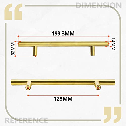 Bwintech 12 Pcs 200MM (128MM Hole Center) Gold Cabinet Pull Handles Kitchen T Bar Handles, Stainless Steel - Image 2