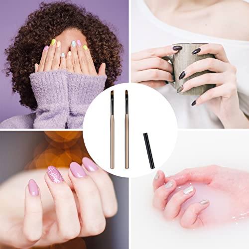 2Pcs Nail Clean Up Brushes, Painting Brushes For Nails With Round & Angled Head Pen Painting Tools Nail Remover Brushes For Art Design & Polish Mistake Cleaning (Tea Brown) #TOP6