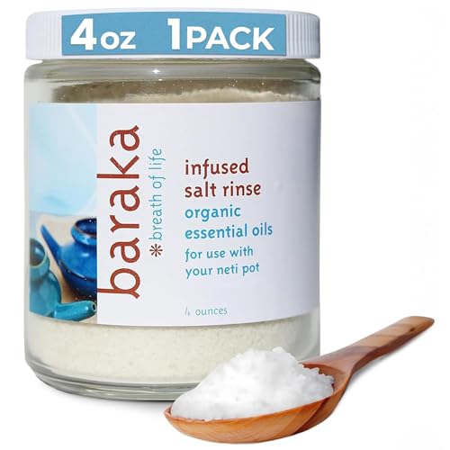 Baraka Infused Sea Salt - Neti Pot Salt for Sinus Rinse & Nose Cleaner, Essential Oil Infused Neti Salt w/Virginia Cedarwood, Palmarosa, Green Myrtle, Fir Balsam & Rosemary, 4 oz (1 Pack)