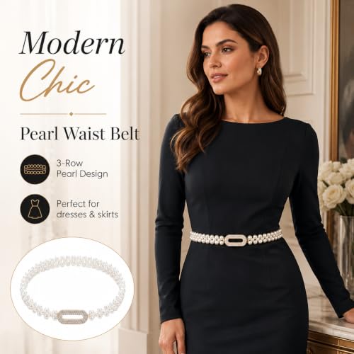 Image of REDHORNS Rhinestone Elastic Waist Belt for Women Dresses Beaded Design Stretchy Slim Waistband, Belly Chain Kamarband for Ladies Saree - Free Size
