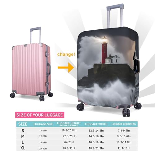 Housse élastique blanche pour valise moyenne M motif phare en tempête - 6