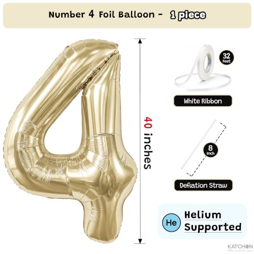 Image of KatchOn, Number 4 Balloon, 40 Inch Champagne Gold Foil Number Balloon