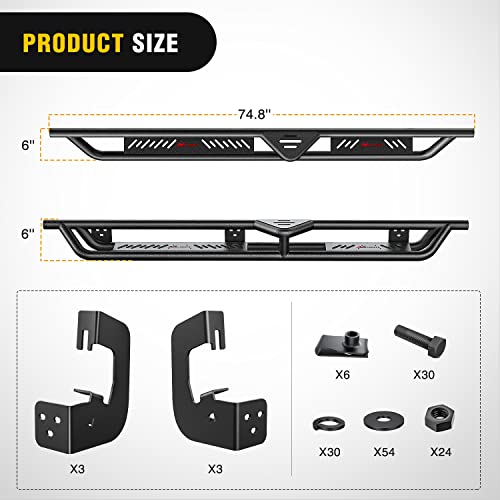 Image of Nilight Running Boards for 2007-2018 Chevy Silverado /GMC Sierra 1500;2007-2019 Chevy Silverado /GMC Sierra 2500HD 3500HD Extended Dual-StageTextured Powder Coated Side Step Nerf Bars