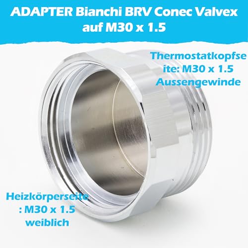 BLUMKRAFT Metalladapter für Heizkörper Bianchi, BRV, Conec, Valvex M30 x1.5 (Prototype) auf M30 x 1.5 für Thermostat/Thermostatkopf M30x1.5 männlich