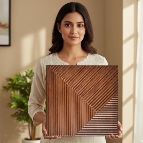 Image of Kayra Decor 3D PVC Wall Panels for Bedroom & Living Room |Fluted Design |Darkwood Color | 19.7 x 19.7 Inch | Pack of 18 | 48.42 Sq Ft