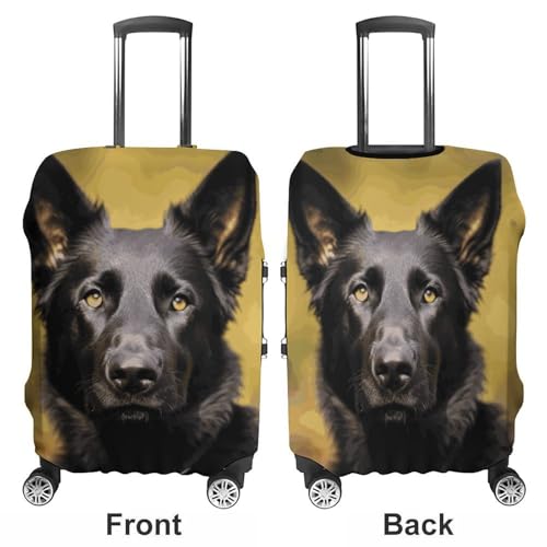 Black German Shepherd Dog Printed Luggage Cover Protector, Fits 18-32 Inch Luggage3