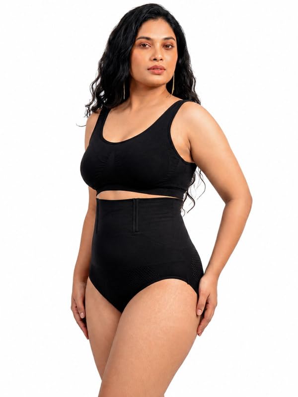 sliqfit Women's Nylon Shapewear Slim Fit Backless Bottom Wear, Straight Hem Tummy Control for Everyday-picture-31