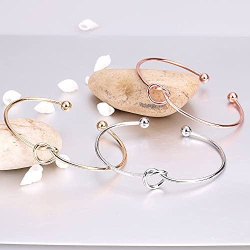 Qlkilyr 3 Pcs Knot Bracelet, Adjustable Open Love Knot Bangle, Cuffs Bracelet For Women Girls Bridesmaid Best Friend Gift-Silver/Gold/Rose Gold #TOP1
