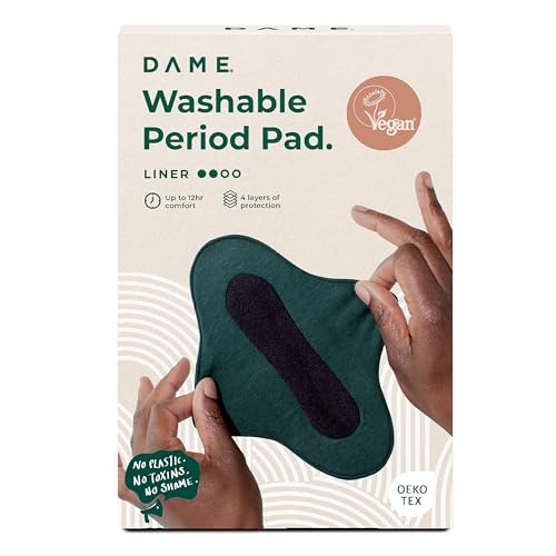 DAME Reusable Period Pad | Organic Cotton Pads for Light Flow | Durable, Washable Panty Liners | 10hr Trusted Protection | Absorbent, Odour Control, Leak-Proof Sanitary Napkins with Wings | Liner Pad