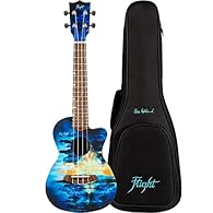 Laminate ukulele with an amazing soundboard desig Beautiful City-inspired design Stylish Cutaway Colourful headstock with geared-tuners Includes a special edition black signature gig bag Elise Ecklund Signature model