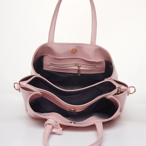 Image of Carrylux Women's Top Handle Bag | Hand Held bag | Stylish Patent Synthetic Leather Handbag with Dual Handles & Detachable Sling Strap | Beige Shoulder Purse for Work & Casual Outings