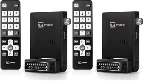 TELE System FACILE STEALTH/02 Mini DVB-T2 HEVC Decodificador Digital Terrestre SCART, HDMI, con Mando a Distancia Easy Botones Grandes (Paquete de 2)