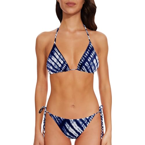 Women Two Piece Halter Padded Top Tie Side Bottom Triangle Bikini Bathing Suit